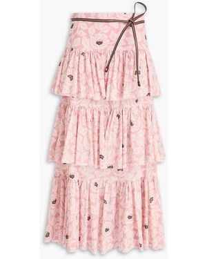Zimmermann Tiered Floral-Print Cotton Midi Skirt - Pink