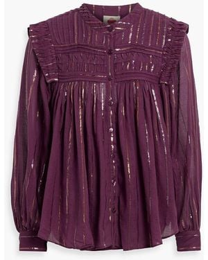 FARM Rio Striped Metallic Fil Coupé Cotton-Blend Blouse - Purple