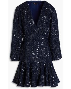 Maje Sequined Metallic Tweed Mini Dress - Blue