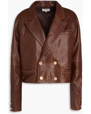 FRAME Double-breasted Leather Blazer - Brown