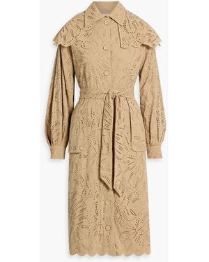 FARM Rio Broderie Anglaise Cotton Trench Coat - Natural