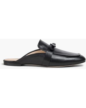 Stuart Weitzman Emma Bow-detailed Leather Slippers - Black