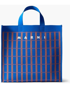 Marni Checked Jacquard-knit Tote - Blue
