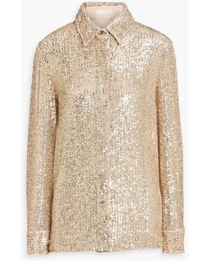 Naeem Khan Sequined Stretch-tulle Shirt - Natural