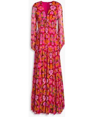 Borgo De Nor Printed Metallic Fil Coupé Chiffon Maxi Dress - Red
