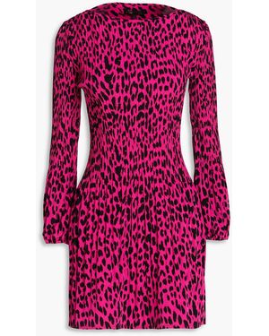 Maje Leopard-print Plissé-woven Mini Dress - Pink