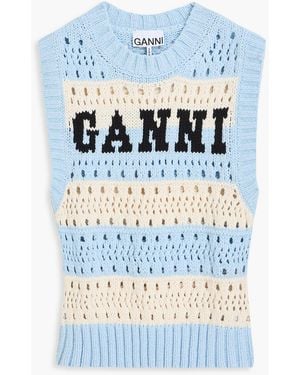 Ganni Gestreifte weste aus loch- und jacquard-strick - Blau