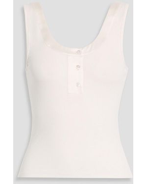 FRAME Silk Satin-Trimmed Ribbed Stretch-Modal Jersey Tank - White