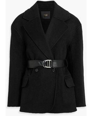 Maje Belted Wool-Blend Felt Coat - Black