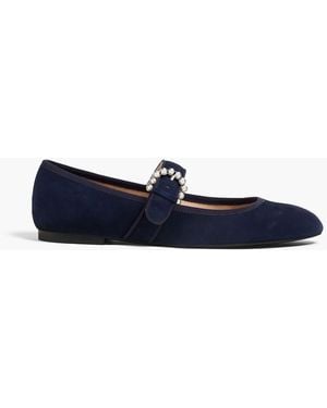Stuart Weitzman Piper Pearl-Embellished Suede Mary Jane Flats - Blue
