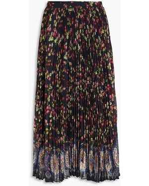 Etro Floral-print Plissé-georgette Midi Skirt - Black