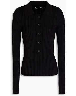 GOOD AMERICAN Ribbed-knit Polo Sweater - Black