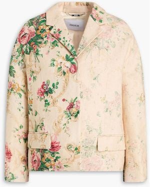 Erdem Floral-Print Linen Blazer - Natural