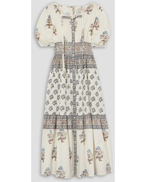 HANNAH Camilla Tiered Floral-print Cotton-poplin Maxi Dress - Natural