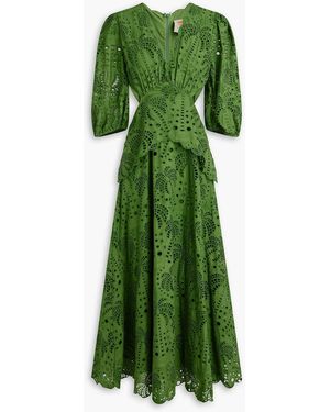 FARM Rio Cutout Broderie Anglaise Cotton Midi Dress - Green