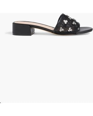 Stuart Weitzman Tammy Crystal-Embellished Mesh Mules - Black