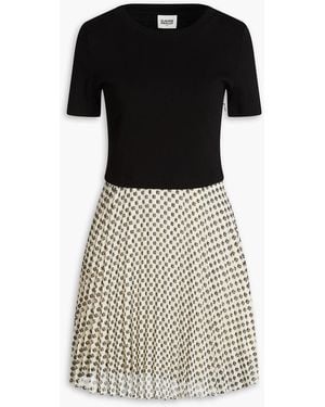 Claudie Pierlot Printed Crepe And Ribbed Jersey Mini Dress - Black