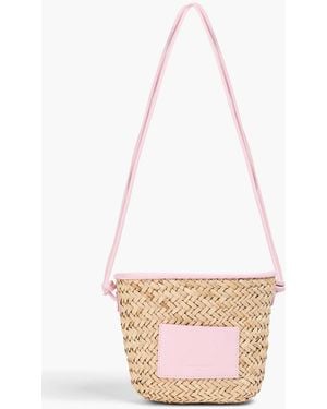 Claudie Pierlot Adryanm Leather-Trimmed Straw Bucket Bag - White