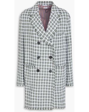 Thom Browne Frayed Checked Cotton-Tweed Coat - Grey