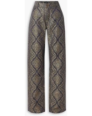 Etro Metallic Cotton And Linen-blend Brocade Straight-leg Pants - Gray