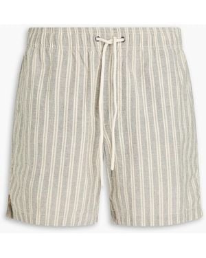 James Perse Striped Cotton And Linen-Blend Drawstring Shorts - White