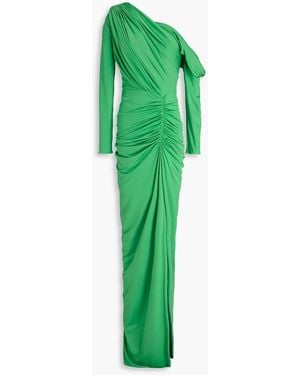 Rhea Costa Ruched Satin-Jersey Gown - Green