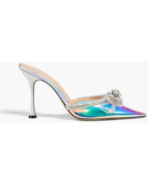 Mach & Mach Double Bow Crystal-Embellished Iridescent Pvc Mules - Blue