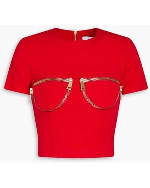 Area Cropped Zip-Detailed Cady Top - Red