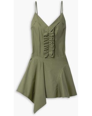 Commission Ruffled Panelled Cotton-poplin Mini Dress - Green