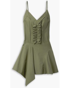 Commission Ruffled Paneled Cotton-poplin Mini Dress - Green