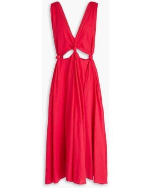 FARM Rio Knotted Cutout Linen-blend Midi Dress - Red