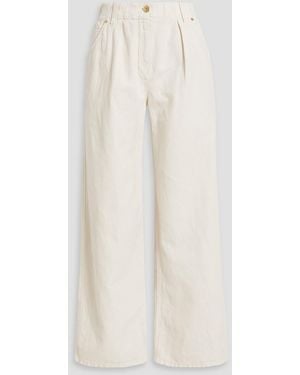 Brunello Cucinelli Pleated Cotton And Linen-blend Wide-leg Pants - White