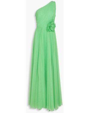 Zac Posen One-shoulder Plissé-mesh Gown - Green