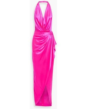 Michelle Mason Draped Silk-Satin Halterneck Gown - Pink