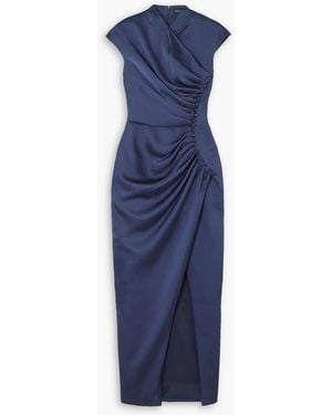 Rasario Button-embellished Draped Satin Midi Dress - Blue