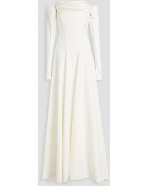 Rhea Costa Off-The-Shoulder Draped Satin-Trimmed Crepe Gown - White