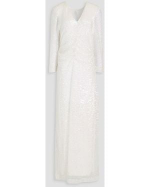 byTiMo Ruched Sequined Tulle Maxi Dress - White