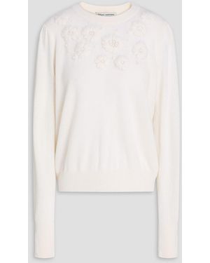 Autumn Cashmere Floral-Appliquéd Cashmere Jumper - White