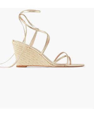 Porte & Paire Leather Wedge Espadrille Sandals - White