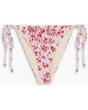 Peony Bikini-höschen aus stretch-econyl® mit blumenprint und raffungen - Pink