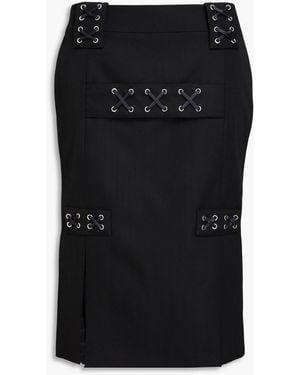 Alessandra Rich Lace-Up Wool-Blend Crepe Skirt - Black