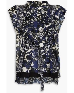 3.1 Phillip Lim Pleated Printed Silk-Seersucker Blouse - Black
