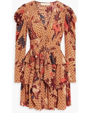 Ulla Johnson Oni Ruffled Printed Silk Crepe De Chine Mini Dress - Orange