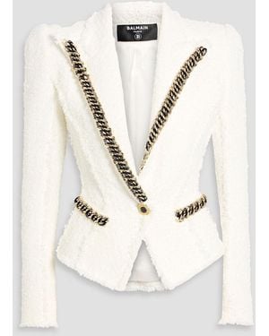 Balmain Chain-Trimmed Metallic Tweed Blazer - Natural