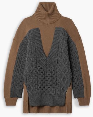 Stella McCartney Paneled Ribbed And Cable-knit Wool Turtleneck Sweater - Gray