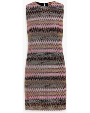 Missoni Metallic Crochet-Knit Mini Dress - Brown