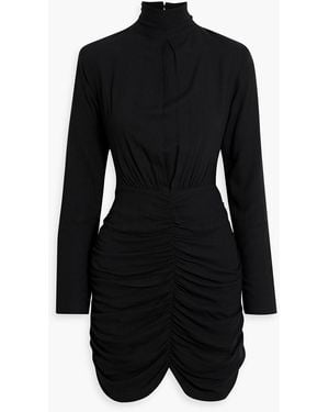 Envelope Cocktail Ruched Cutout Crepe Mini Dress - Black
