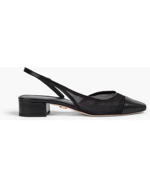 Veronica Beard Cecile Leather-Trimmed Mesh Slingback Flats - Black