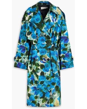 Dries Van Noten Floral-print Cotton-twill Trench Coat - Blue