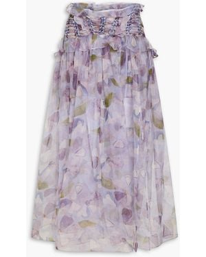 Zimmermann Maxirock aus seidenorganza mit print und rüschen - Lila